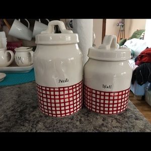 Rae Dunn red checkered canisters. SOLD
